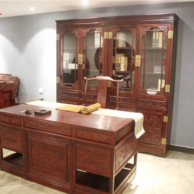 山水雕花書柜、書桌